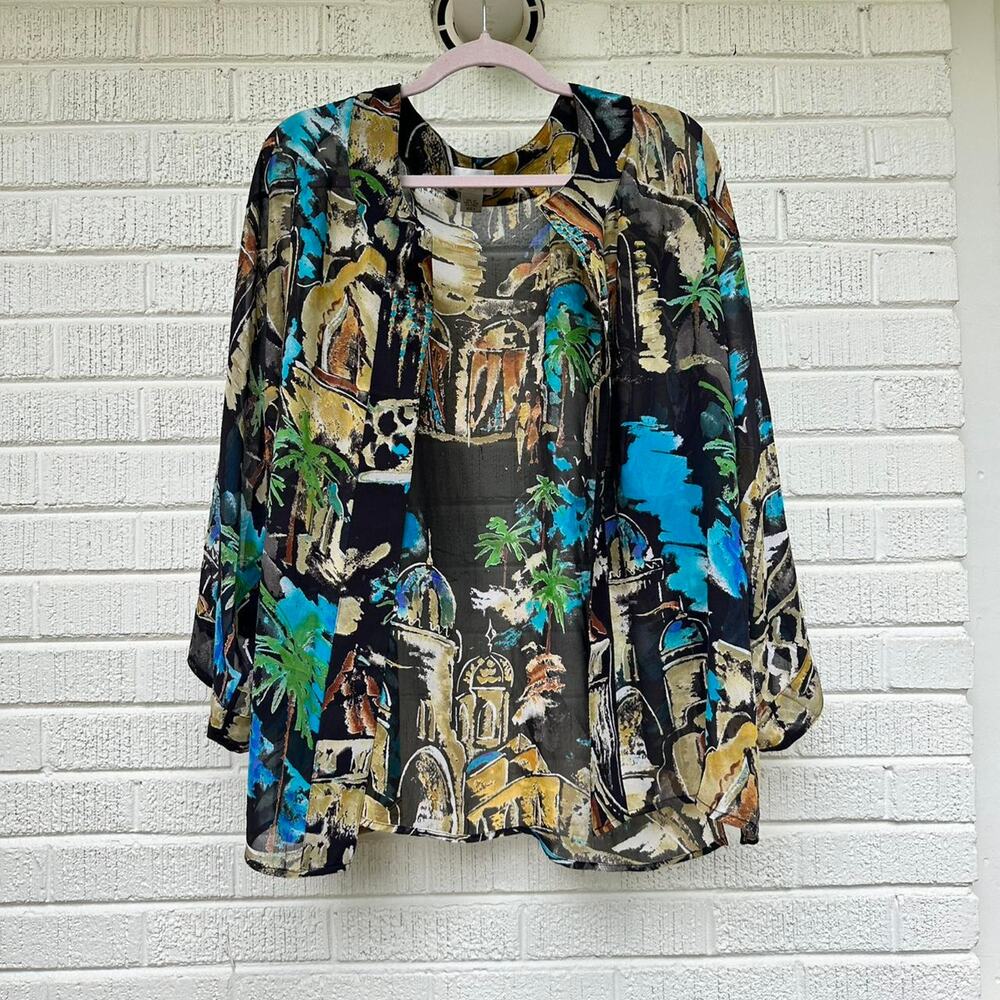 Vintage 90s Chico’s 100% Silk Abstract Statement Printed Shawl